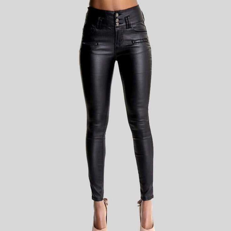 High Waist  Slim-fit Leather Skinny Pants