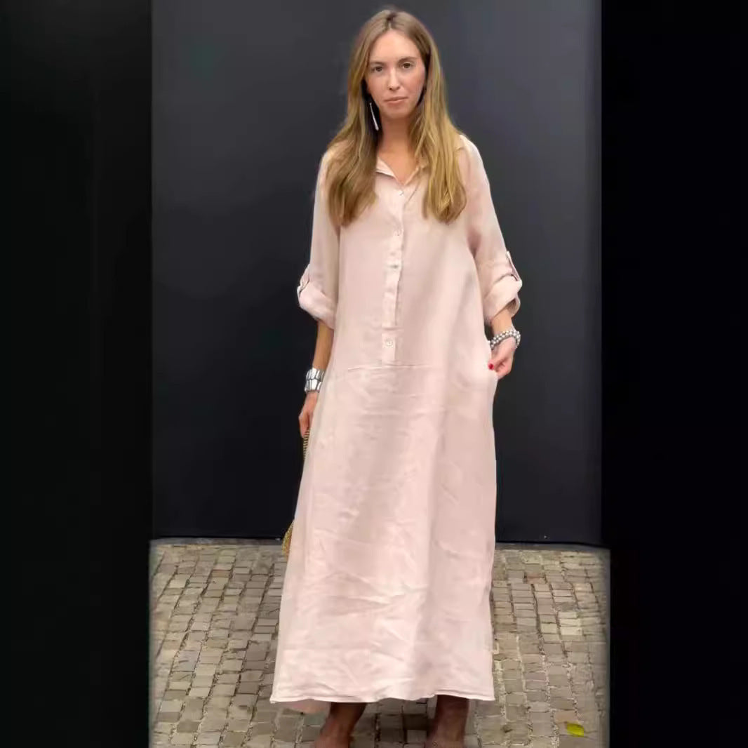 Casual Cotton And Linen Blend  Dress