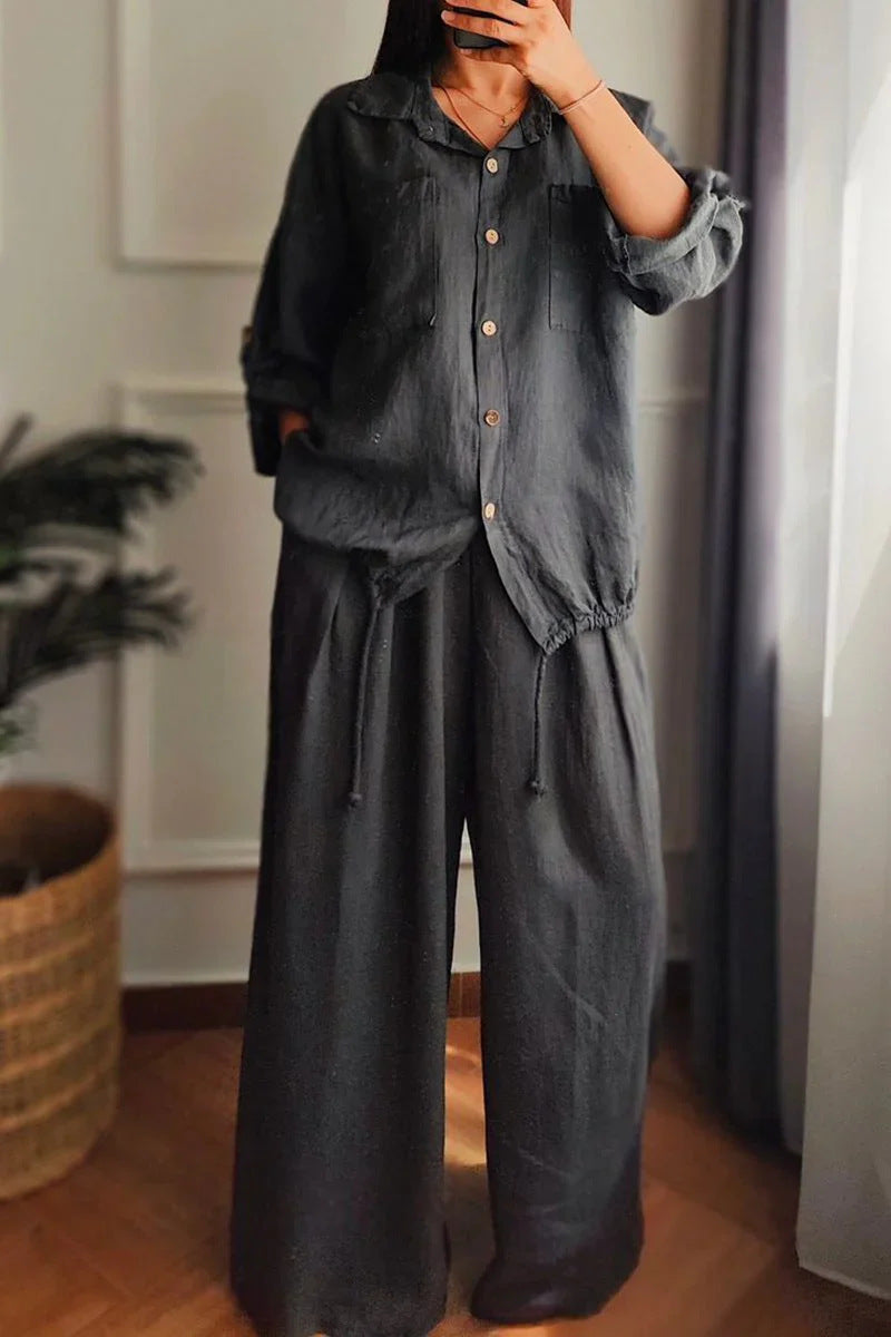 Plus-size Baggy Cotton And Linen High-waisted Suit