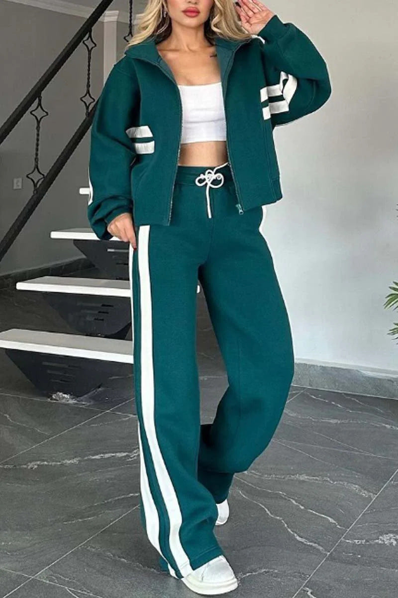 Striped Zip Top Jacket Sportssuit